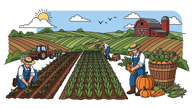 Farmers Working in the Vegetable Field.