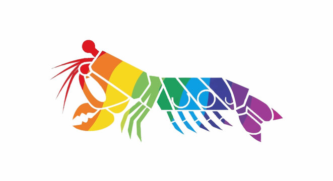 Rainbow colored lobster side view.