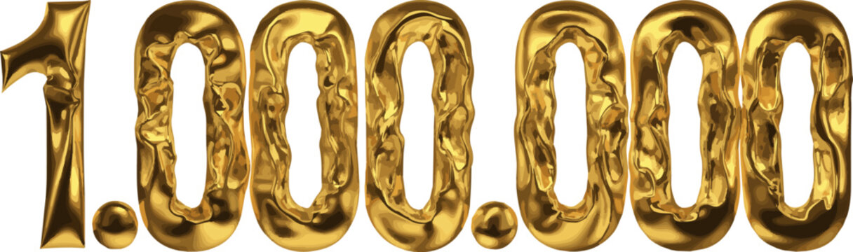 Isolated a realistic 1.000.000 One million dollars golden number. Metallic gold numbers vector art with white background.