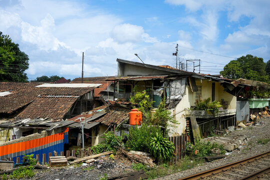Slum Houses and Densely Populated Settlement Along Railway in Cimahi, Indonesia