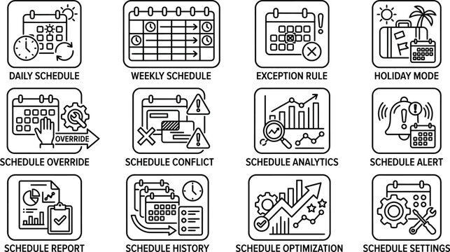 Collection of schedule related icons.