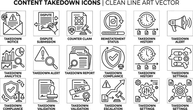 Content Takedown Icons Vector.
