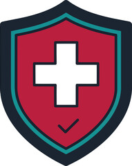 Fototapeta premium Medical shield with cross and checkmark symbol represents healthcare security and protection during pandemic or emergency situation