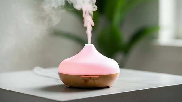 Essential oil diffuser emitting vapor in modern home interior  