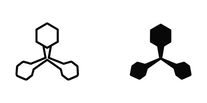 Isometric chemical structure illustration with cyclical rings and branches