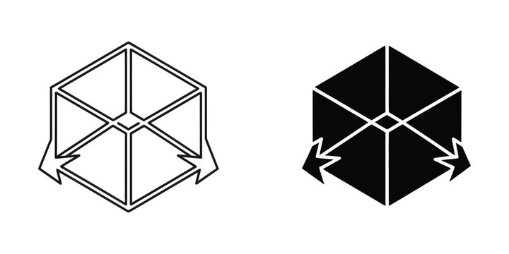 Black and white cube with rotating arrows icon