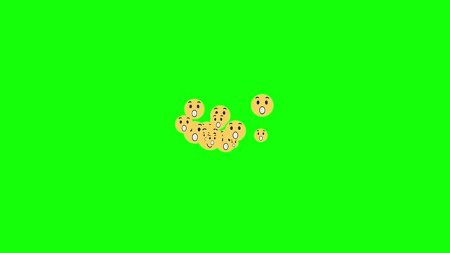 Wow emoji, bright yellow cookies float joyfully on vibrant green