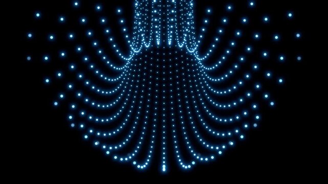 Blue lights form a glowing tunnel against black