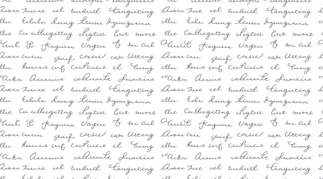 Seamless pattern of handwritten cursive text in light gray on a white background handwriting script