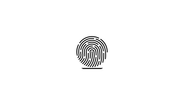 Neon finger print animation on black background. fingerprint scanning icon motion. biometric scanner for identification animation on white background