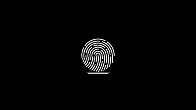 Neon finger print animation on black background. fingerprint scanning icon motion. biometric scanner for identification animation on black background