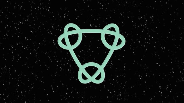 Abstract Sine Triangular Celtic Knot Icon On Dark Grainy Space Background Magic Or Modern Branding Minimalist Geometric Symbol For Interconnectedness.