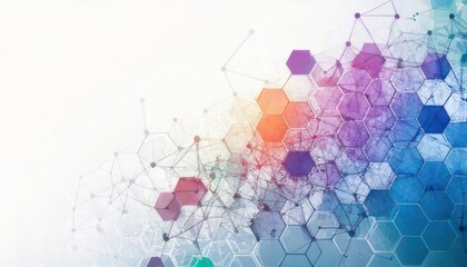 Obraz premium Abstract hexagonal network background with vibrant colors and interconnected nodes.