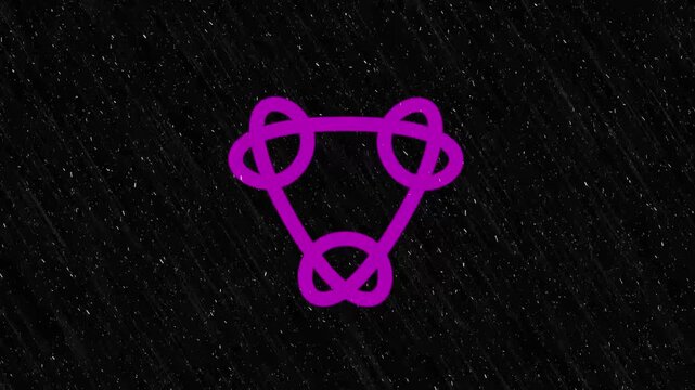 Abstract Purple Triangular Celtic Knot Icon On Dark Grainy Space Background Magic Or Modern Branding Minimalist Geometric Symbol For Interconnectedness.