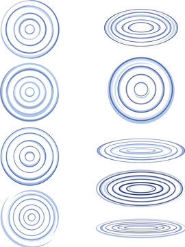 Abstract illustration showing expanding concentric light blue circles and ellipses on a white background, symbolizing disturbance, reflection, and communication concepts
