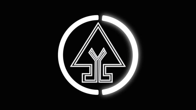 Modern Geometric Arrow Logo Icon With  And White Circular Border On Black Background Security Minimalist Or Startup Identity Abstract Tech Symbol For Branding. 