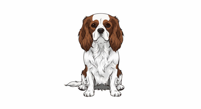 Pixelated portrait of a seated dog with white and brown markings