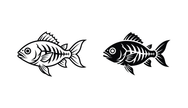 Fish skeleton icon for seafood restaurant and fishing industry branding vector illustration in black and white styles