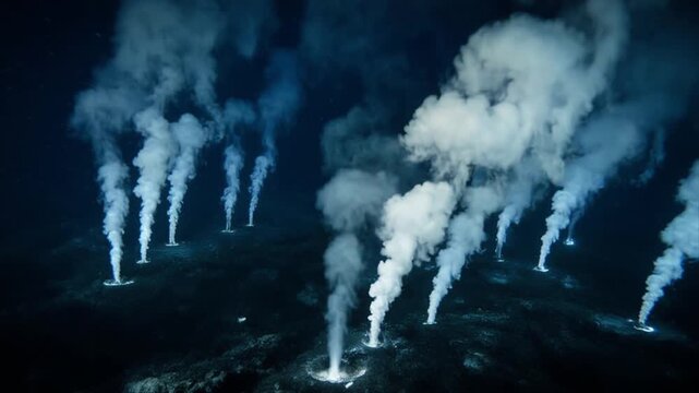 中央海嶺・複数熱水噴出孔プルーム群 横移動ワイドショット