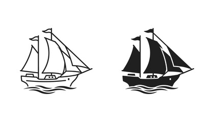 Vintage sailing ship outline and silhouette on wavy water representing nautical and maritime themes © Anna