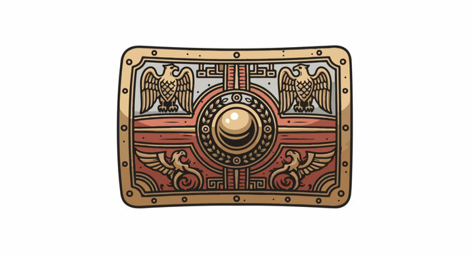 Ornate Roman shield with eagles and central boss, detailed illustration