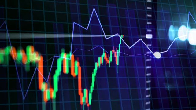 Financial market analysis with stock charts and trading data visualization.