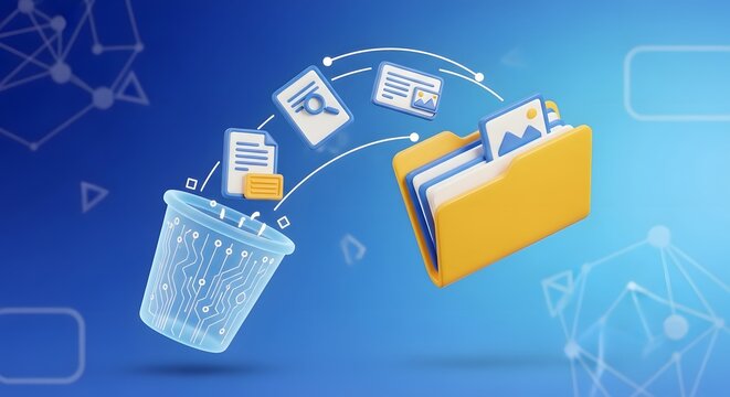 Recovering deleted computer files concept.