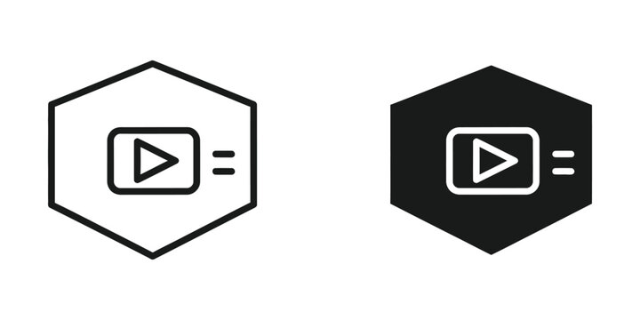 Modern play button icon with equal sign in clean hexagon frame
