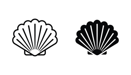 Scallop seashell outline and solid silhouette vector illustration icons on white background © Elevate