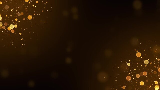 golden shiny and glittering particles and bokeh lights  corner frame animation, abstract luxury christmas and new year social media motion background