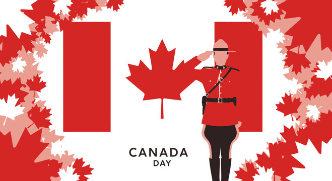 Canada Day Celebration with RCMP Officer and Maple Leaf Flag