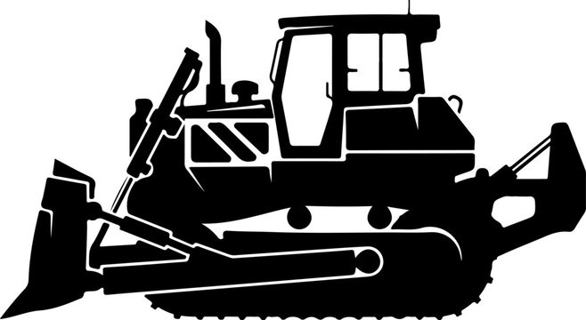 Bulldozer, heavy equipment, construction vehicle, black silhouette, industrial machine