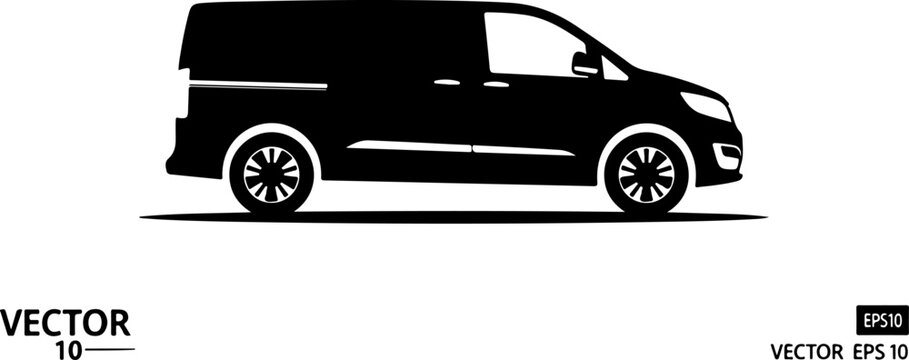 Black van silhouette, vector van icon, delivery van outline, transportation symbol, eps10