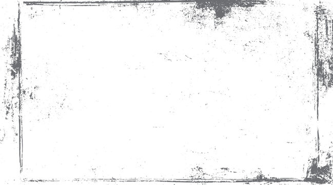 Grey distressed grunge border frame with speckles and rough edges on white background