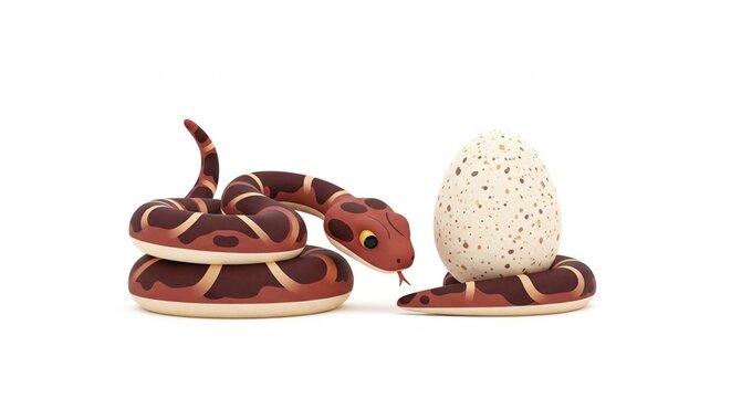 Artistic Representation of a Snake and Egg on a White Background.