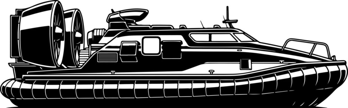 Hovercraft, Air Cushion Vehicle, Vector Illustration, Transportation Design