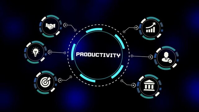 Productivity concept with business workflow management, performance tracking systems, efficiency improvement tools and modern corporate visualization design.
