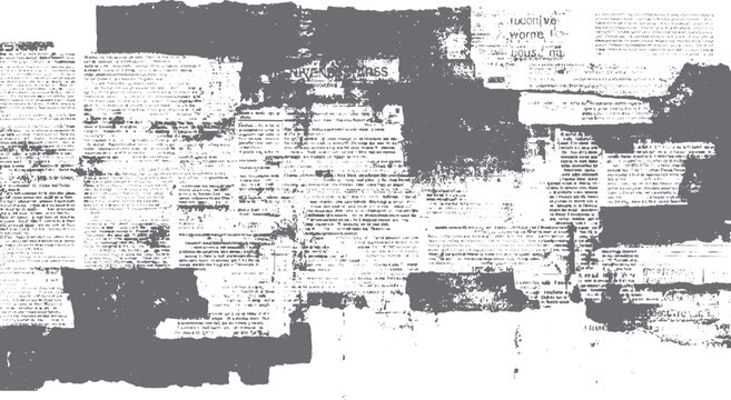 Distressed newspaper pages with dark grey ink smudges and text fragments print
