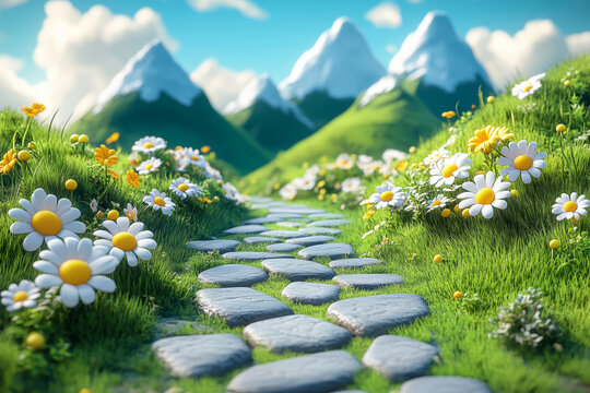 Stone path full of flowers