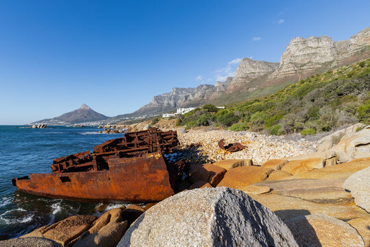 The shipwreck of the  MV Antipolis which was a 25,000-ton Greek oil tanker that ran aground near Oudekraal, Cape Town, in July 1977 during a northwest storm. The Antipolis is a shallow wreck on a rock