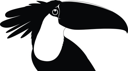 Obraz premium Toucan head silhouette a striking black and white bird illustration
