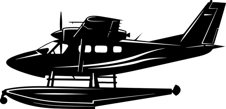 Black seaplane, vector airplane, float plane, silhouette aircraft