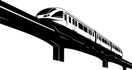 Monorail, train on elevated track, modern transportation, rail travel, vector illustration © Rokeyadesigner