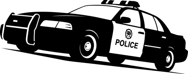 Police car, law enforcement vehicle, emergency responder, black and white illustration, vector graphic © Rokeyadesigner