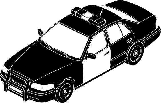 Police car, law enforcement vehicle, black and white illustration, emergency response