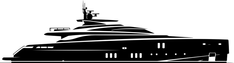 Luxury yacht, black silhouette, vector boat, sailing vessel, modern design © Rokeyadesigner