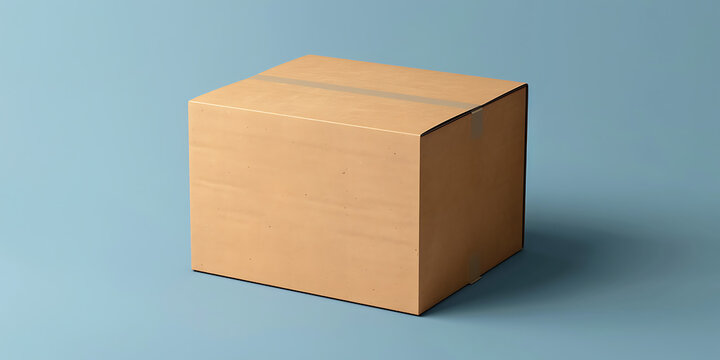 Plain Brown Cardboard Box on Light Blue Background