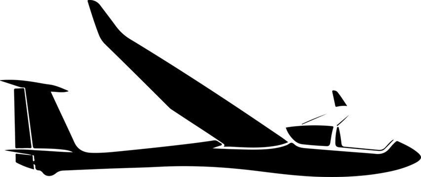 Glider, sailplane, aircraft silhouette, black, vector, aviation icon