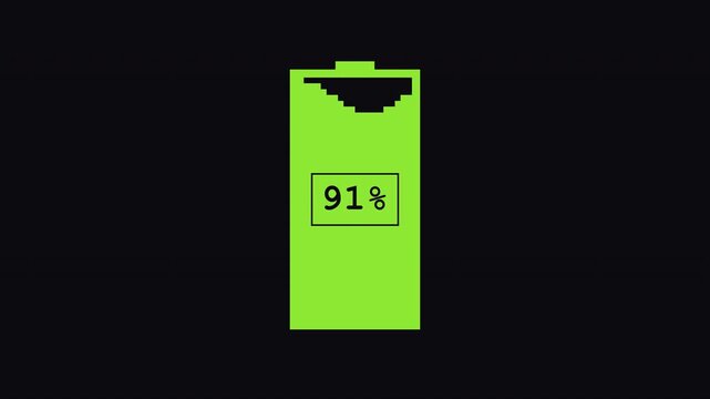 8 bit retro loading 4k video game concept, battery charging at 91 percent, pixelated style