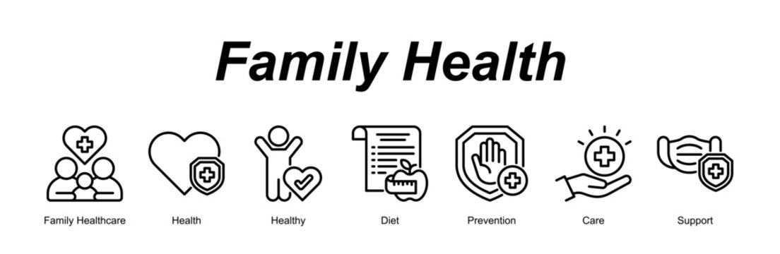 Family Health web banner icon concept for with icon of Family Healthcare, Health, Healthy, Diet, Prevention, Care, Support.